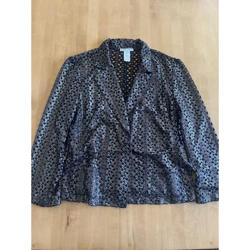 Alberto Makali Women's Black Silver Metallic Cardigan‎ Blazer Vintage Sz XL